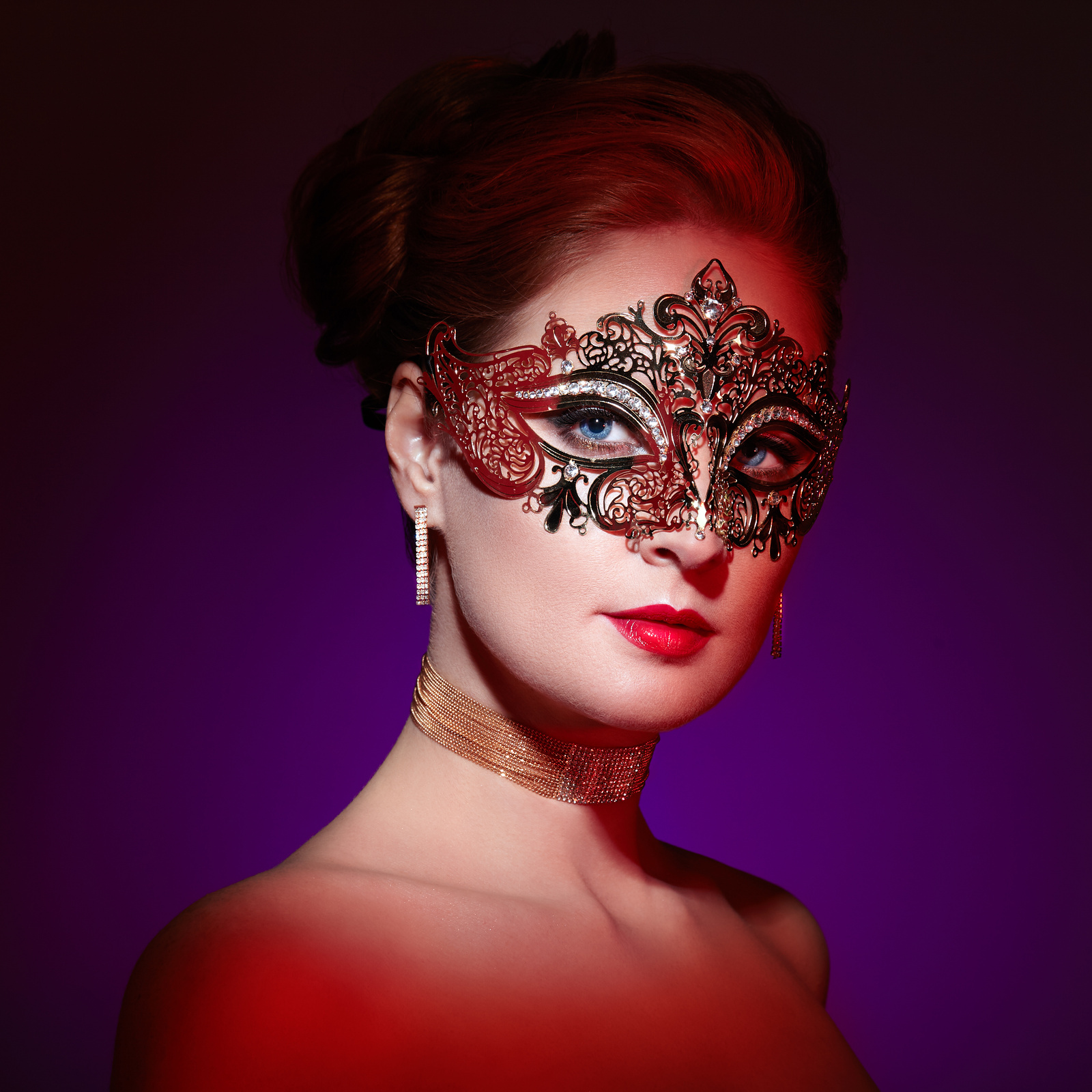 Beautiful Woman in Venetian Masquerade Mask